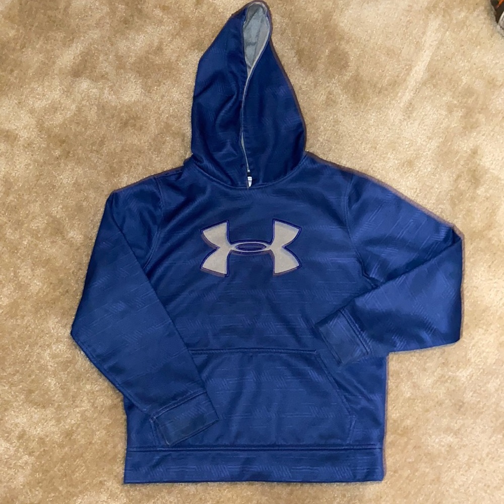 Under Armour Youth Medium Loose Hooded Sweatshirt. Royal blue and gray